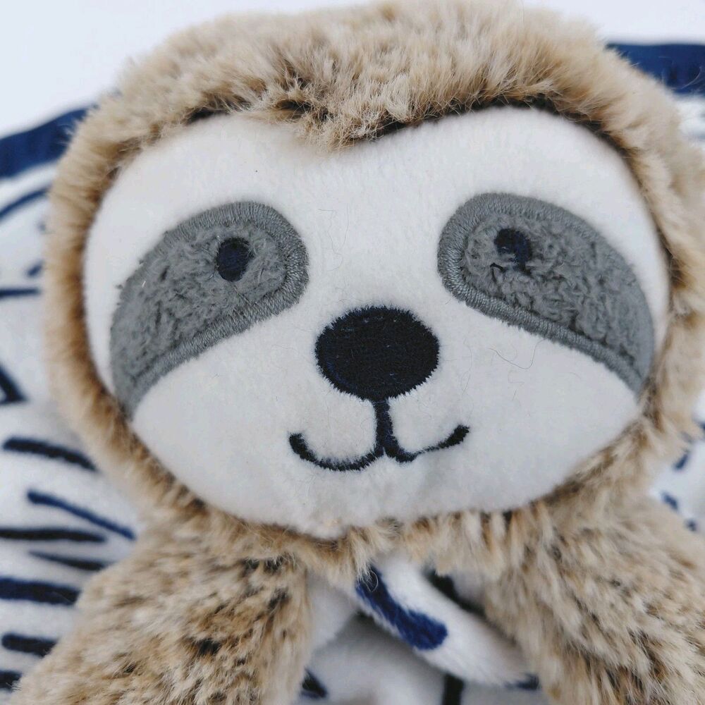 Cloud Island Sloth Security Blanket Baby Lovey Plush Toy White Navy Blue Satin - Picture 8 of 9